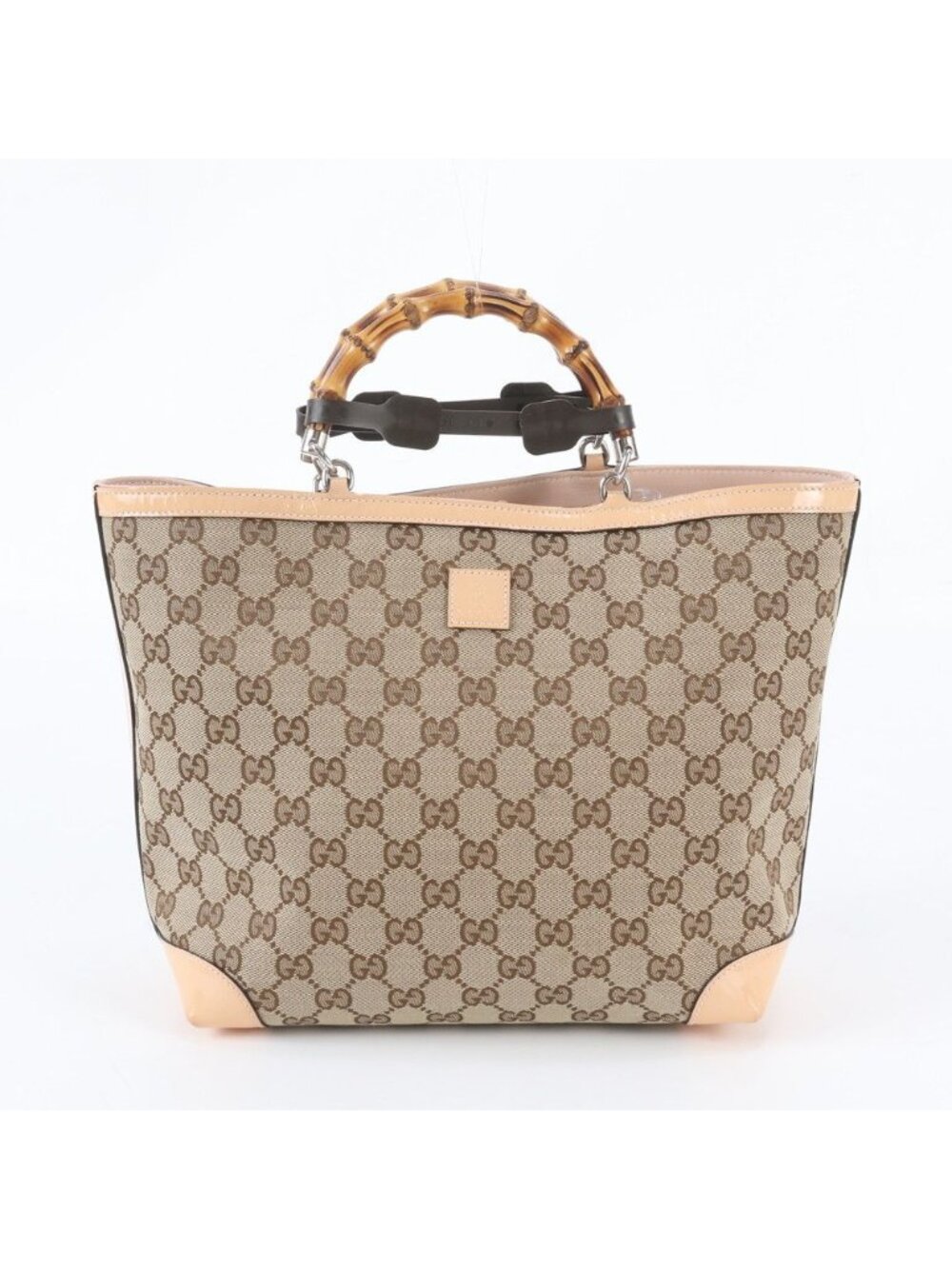 Gucci GG Canvas Bamboo Leather Handbag Tote Brown